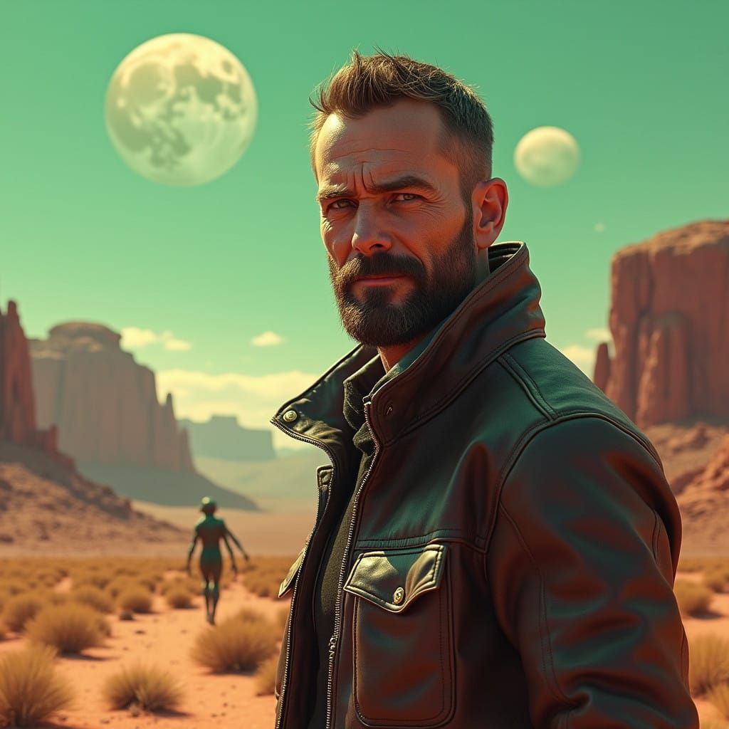 Cyberpunk Outcast in a Distant Alien Landscape