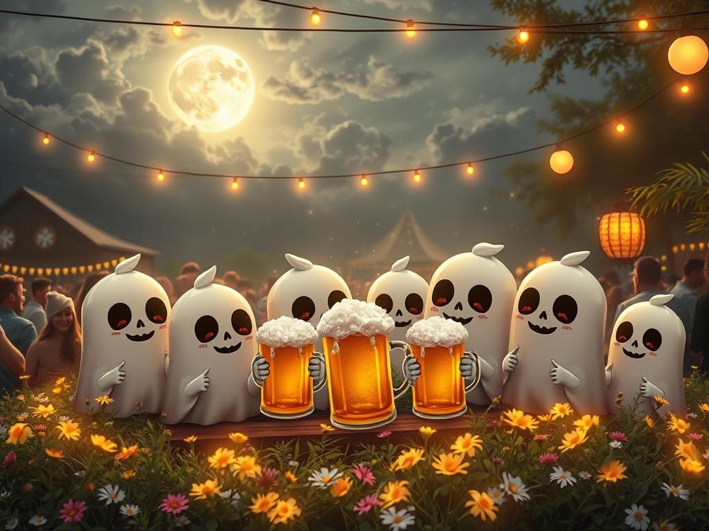 Chibi Ghosts Celebrate Oktoberfest Under the Moon
