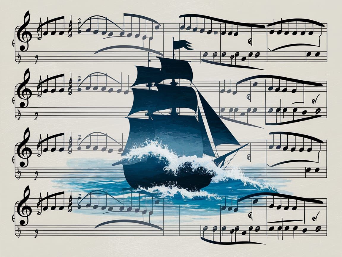 Ocean Waves and Sailing Ship Double Exposure