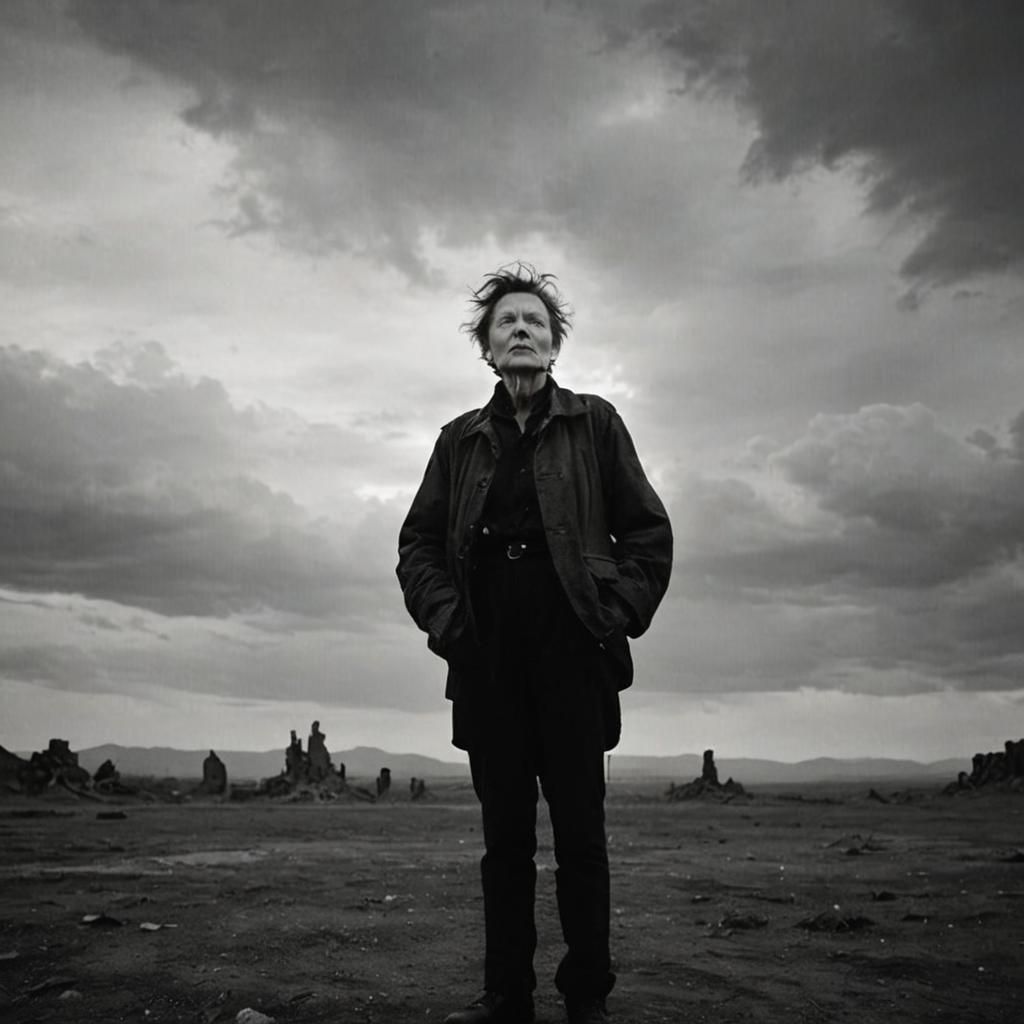 Eerie Violinist in Desolate Surreal Landscape