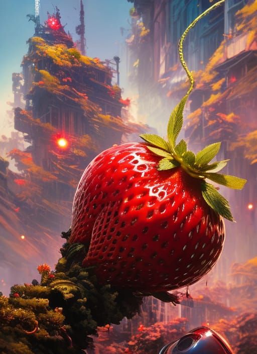 Strawberry Hand Grenade Exploding in Cel-Shaded Style