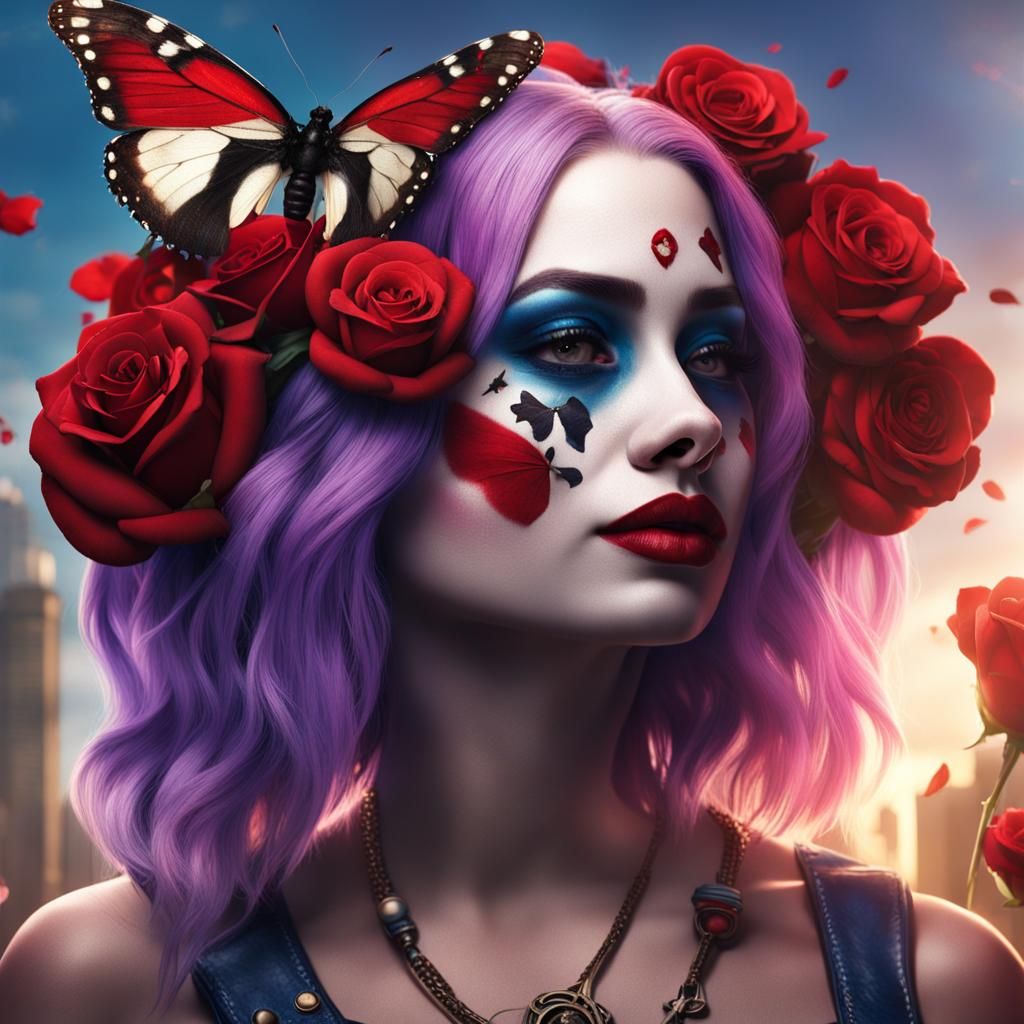 Beautiful Woman with Violet Hair, Digital Painting