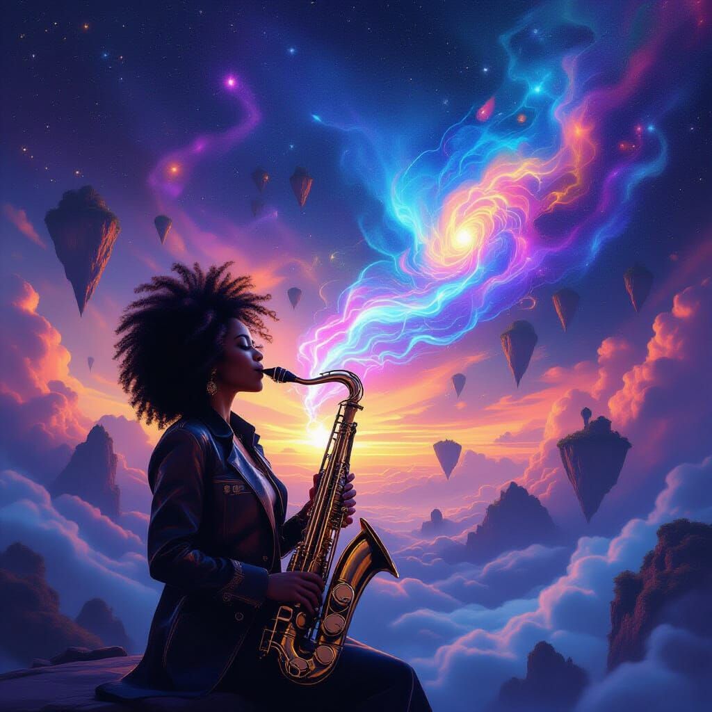 Afro-Latina Saxophonist in Cosmic Dreamscape