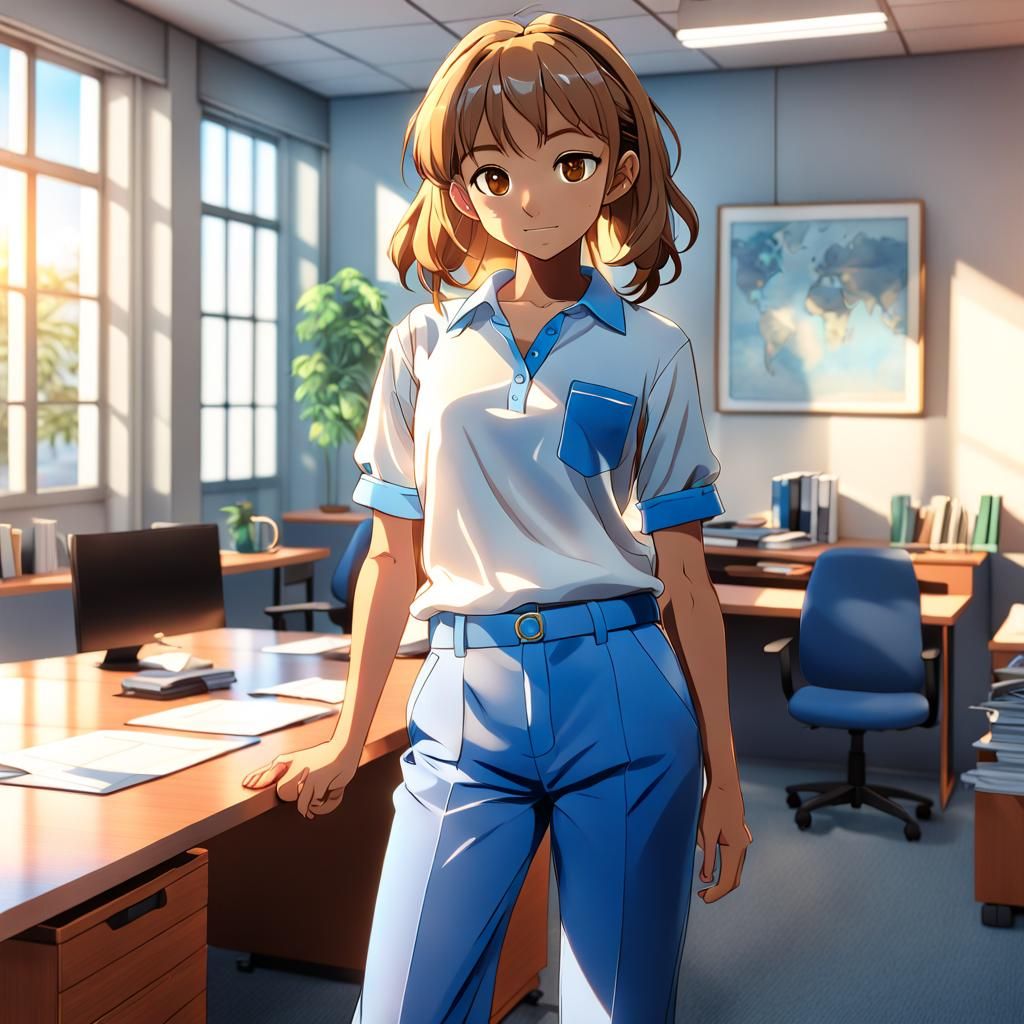 Anime Model in Blue Trousers, Ghibli Style