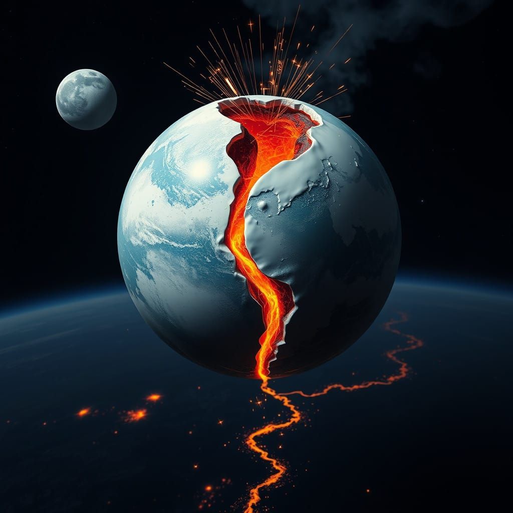 Cracked Planet with Lava Flowing into Space