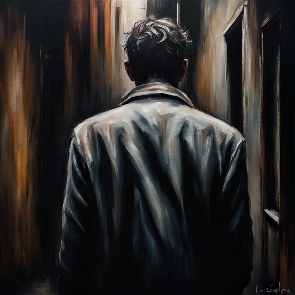 Paranoid Man in Alley: Neo-Impressionist Portrait