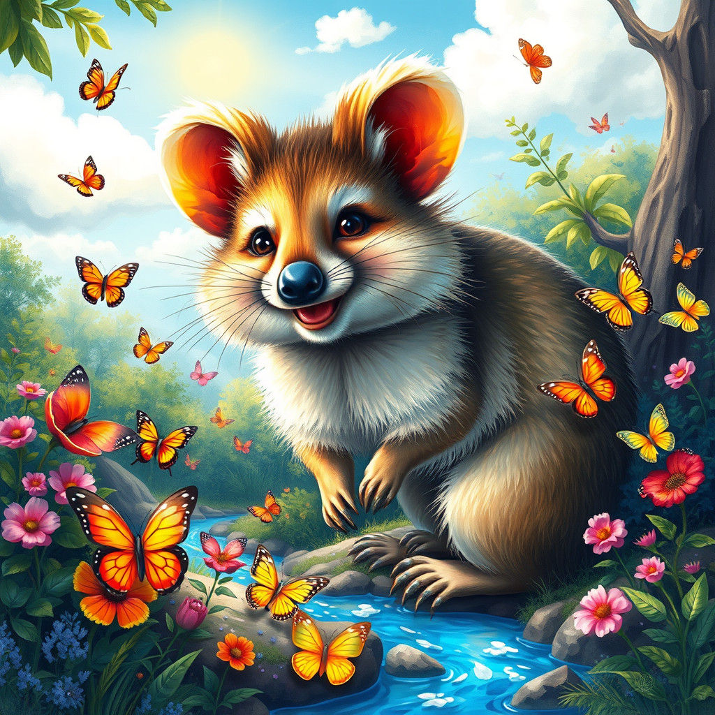 Smiling Quokka in Fantastical Rainbow Forest