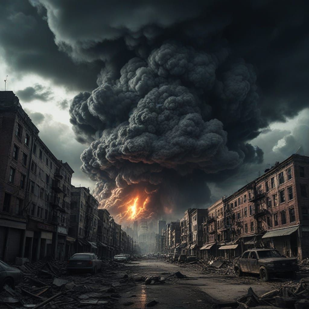 Surreal Apocalyptic City Under Ominous Death Cloud