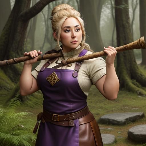 Female Dwarf Druid with Quarterstaff