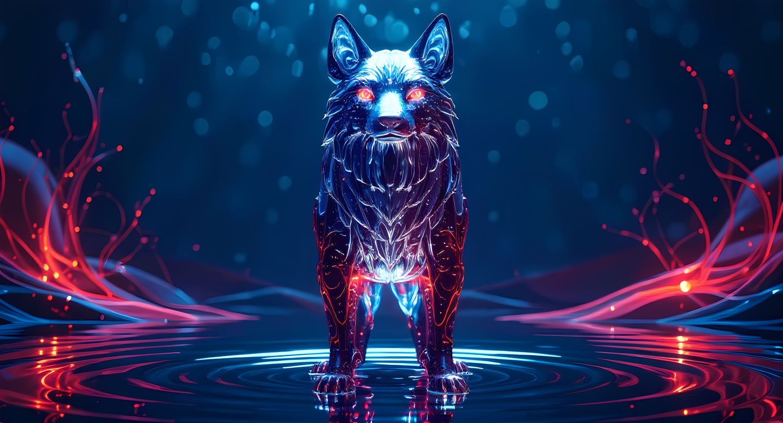 Hand-Blown Glass Wolf Sculpture on Water