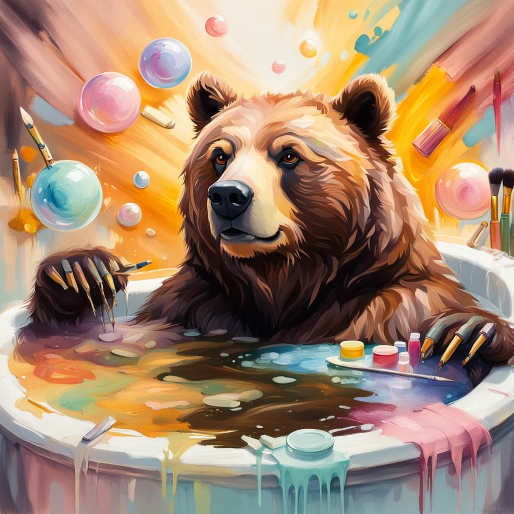 Bear in Bubble Bath: Impressionistic Fantasy Art