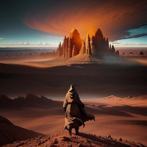 Desert Nomad in Mystical Landscape
