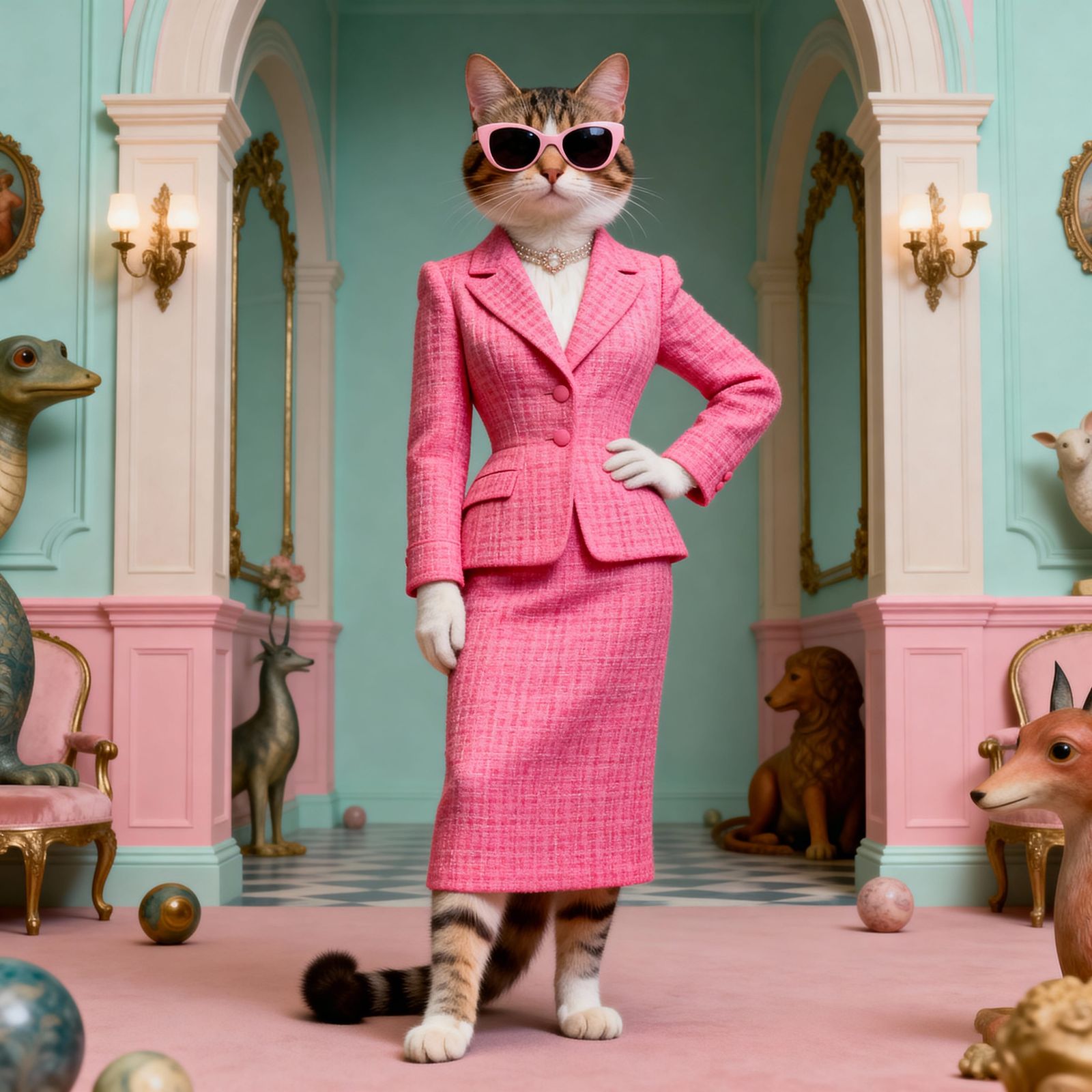 Fashionable Cat Diva in Retro Pastel Setting
