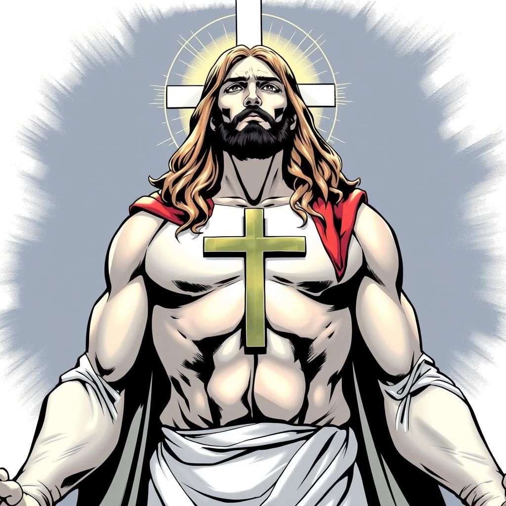 Superhero Jesus Comic Art with Cross