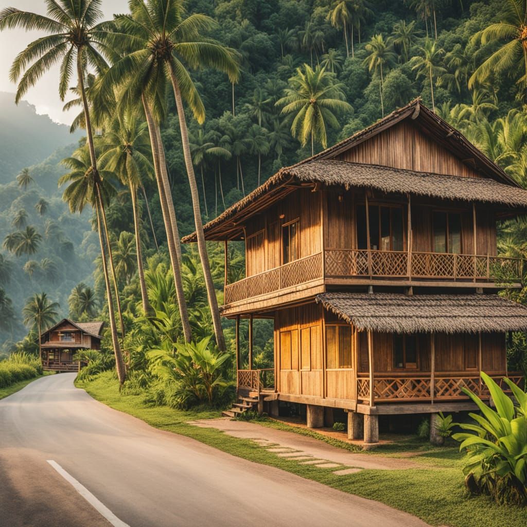 Serene Rural Landscape with Wooden House: McCurry Style