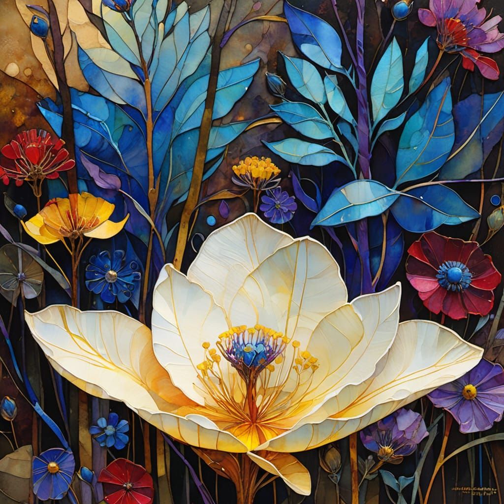 Vibrant Wildflower Landscape in Warm Earth Tones