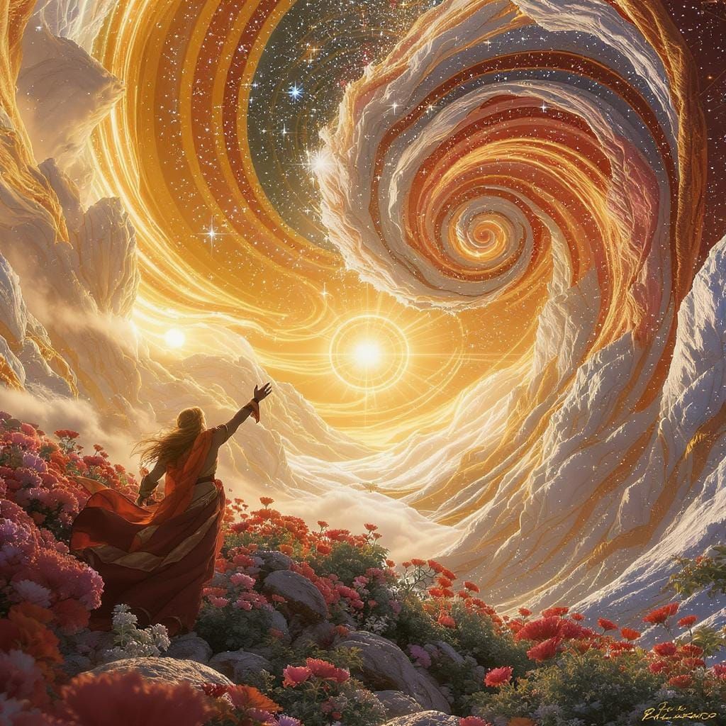 Epic Cosmic Illustration in Mixed Media Style