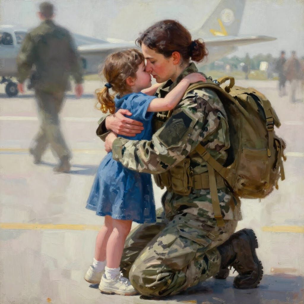 Soldier's Emotional Reunion With Daughter as Impressionistic...