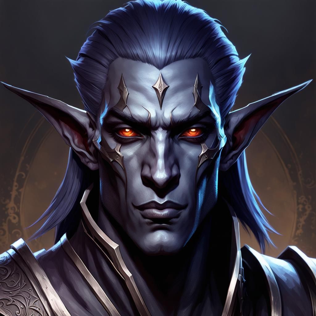 Dark Elf Blood Hunter Portrait in Art Nouveau Style