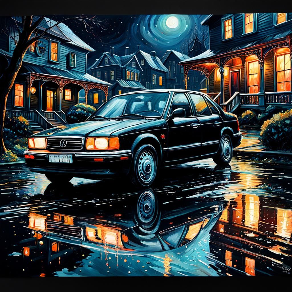 Abstract Painting of Car, House and Dog