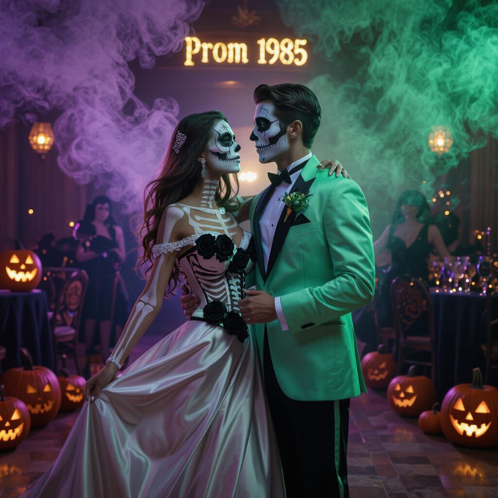 Couple Dancing in Skeleton Face Paint at Gothic Prom