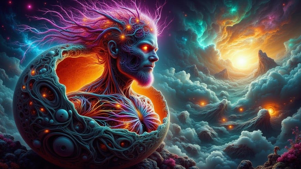 Surreal Hatching in Stormy Skies: Biomechanical Dark Fantasy