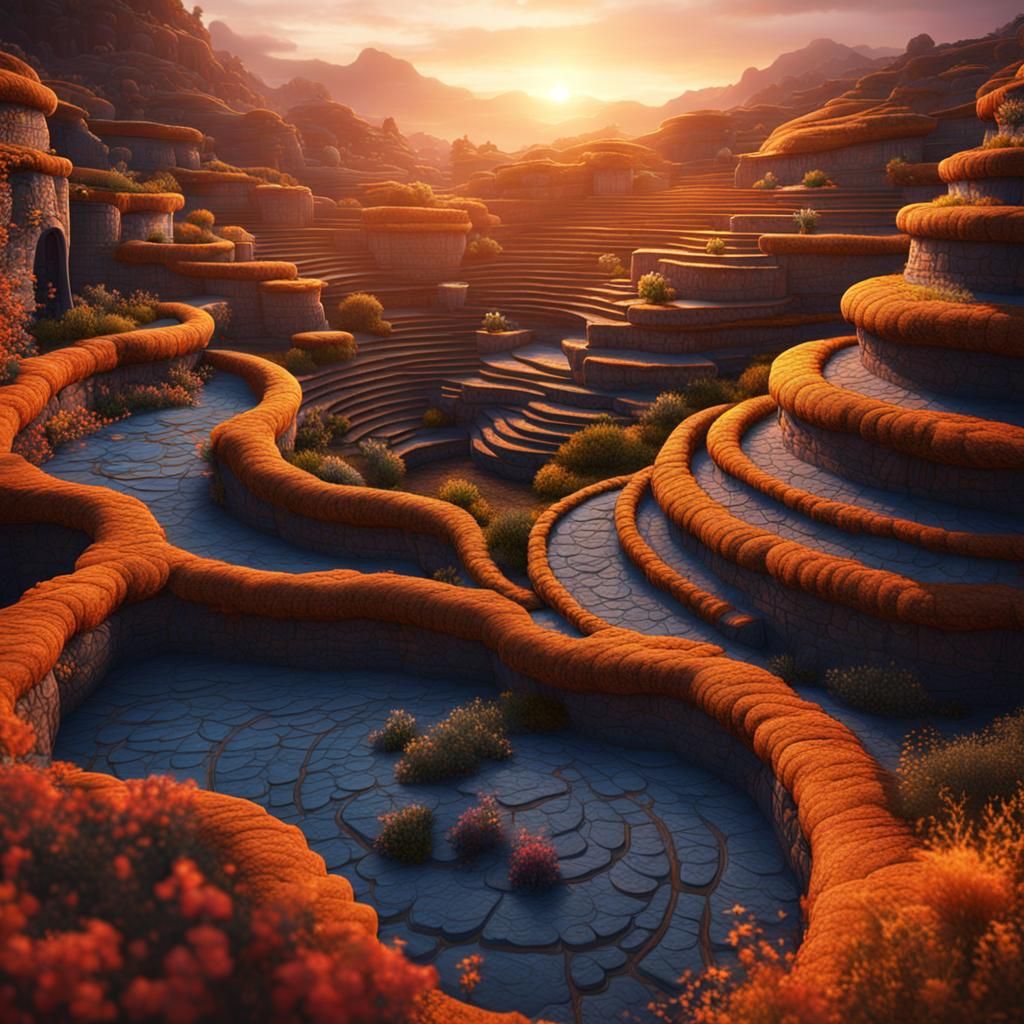 Moray Terraces Sunset: Detailed Matte Painting