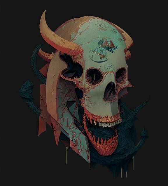 Raven on Skull: Surreal Digital Art