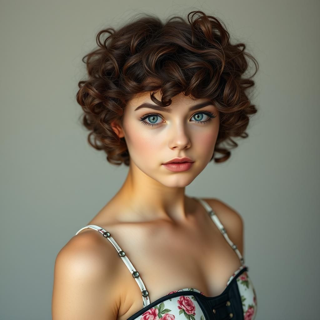 Auburn Beauty in Corset and Floral Sundress