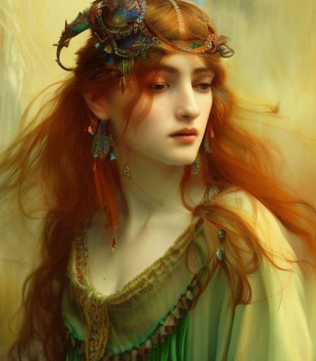 Ethereal Gypsy Woman in Pre-Raphaelite Style