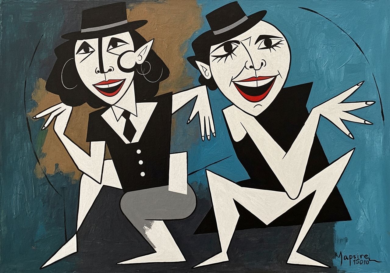 Angular Figures Confronting a Laughing Waitress in Abstract ...