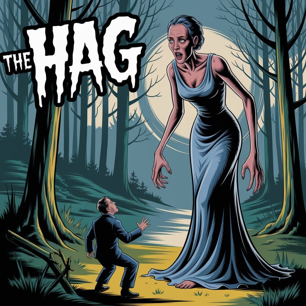 Movie poster, 1930s horror. Title "The Hag" in big scary let...