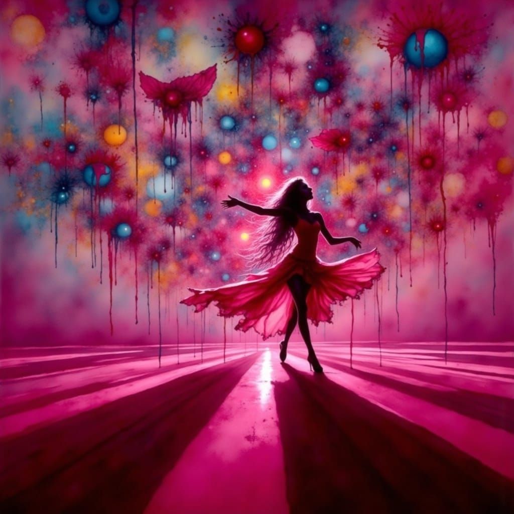 Ethereal Woman Silhouette in Vibrant, Psychedelic Patterns