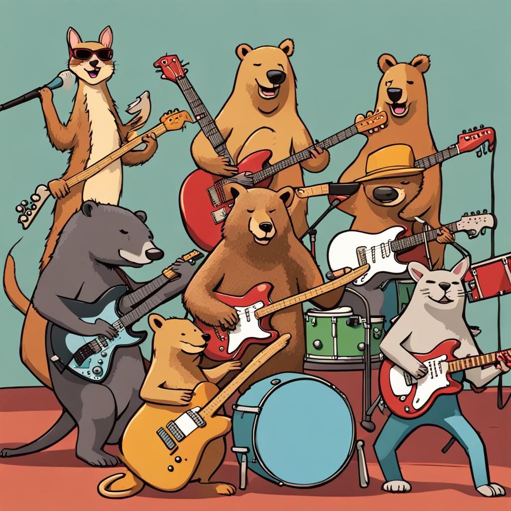 Animals Rock Band on Stage: Humorous Performance