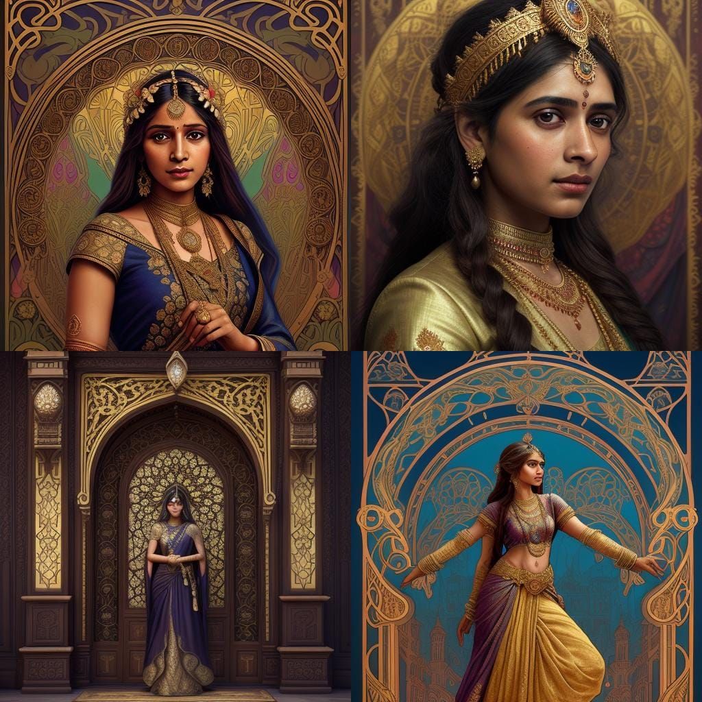 Indian Woman in Royal Attire, Art Nouveau Style