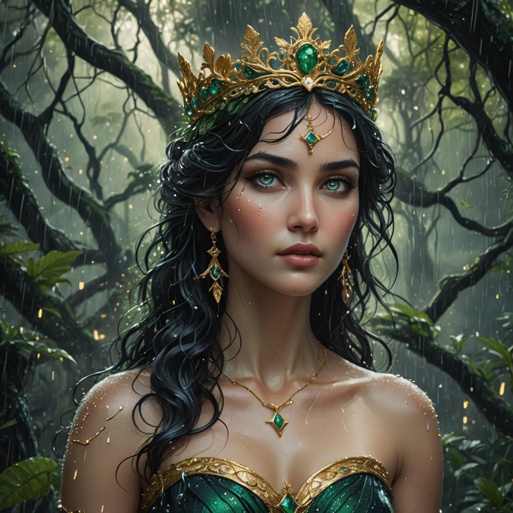 Aphrodite in Starry Rainforest: Fantasy Concept Art