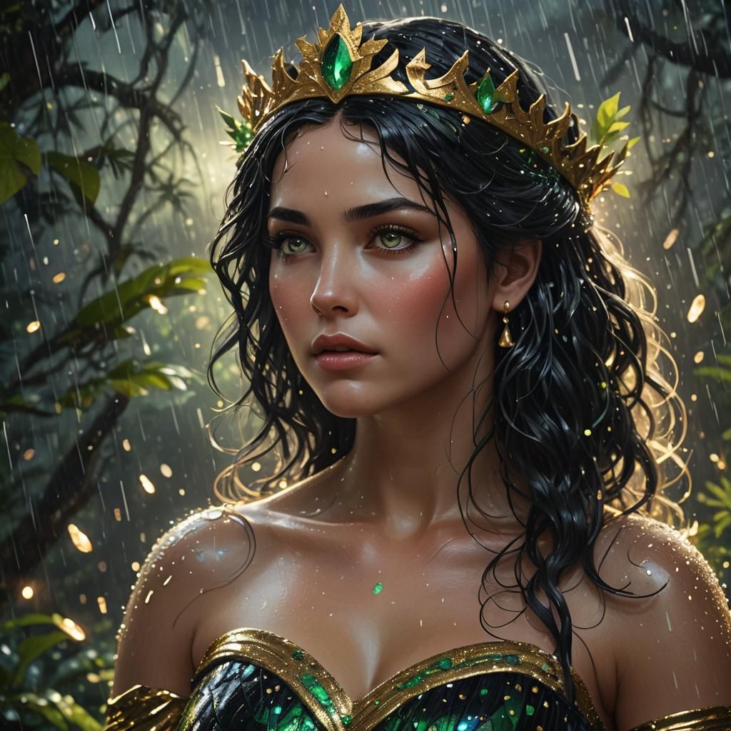 Aphrodite in a Starry Rainforest: Fantasy Art