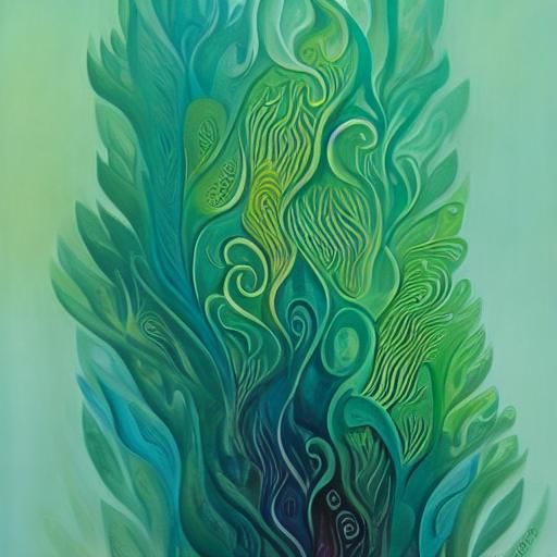 Fractal Creature in Misty Forest as Gouache Painting