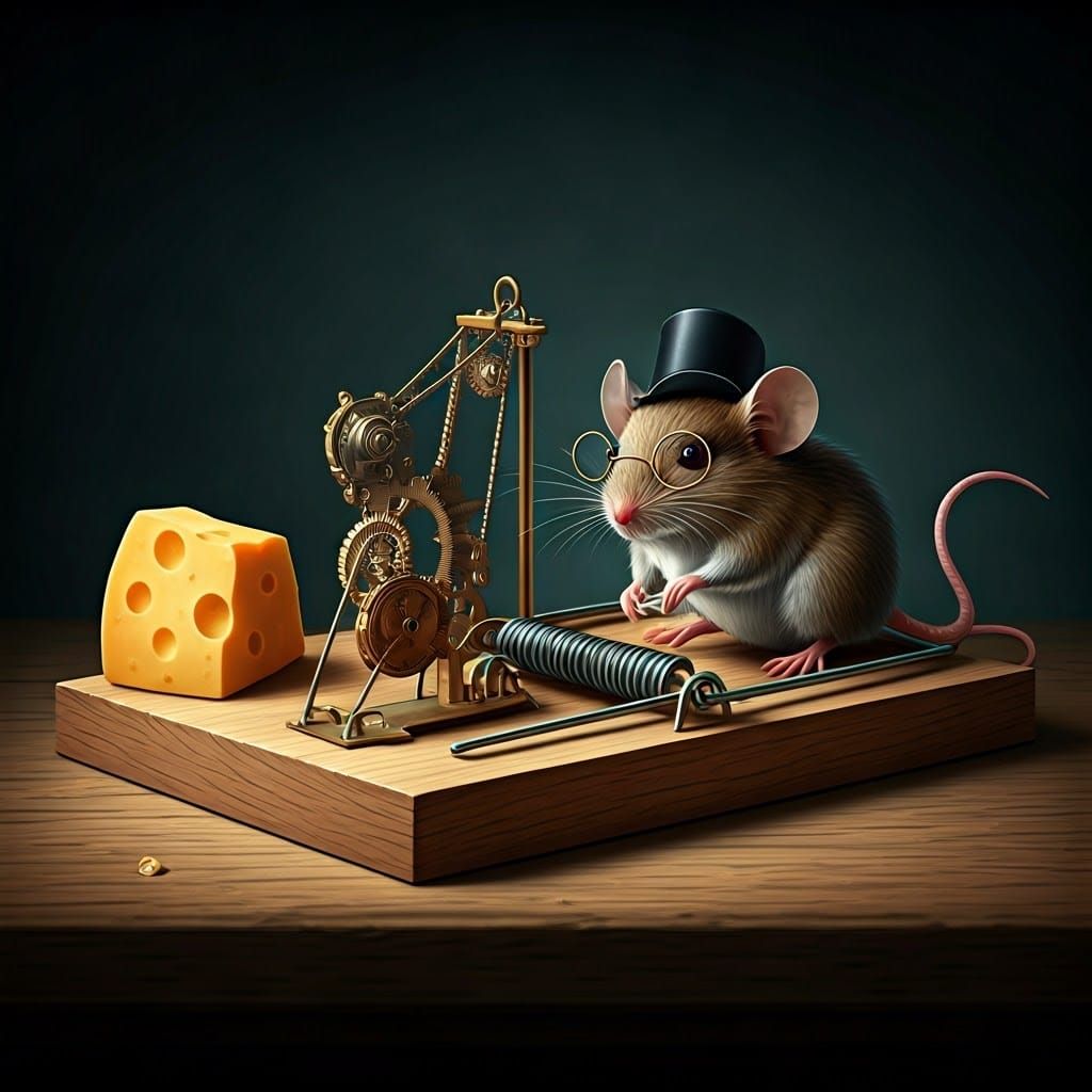 Baroque Mouse Steals Cheese: Enameled Glass Figurine
