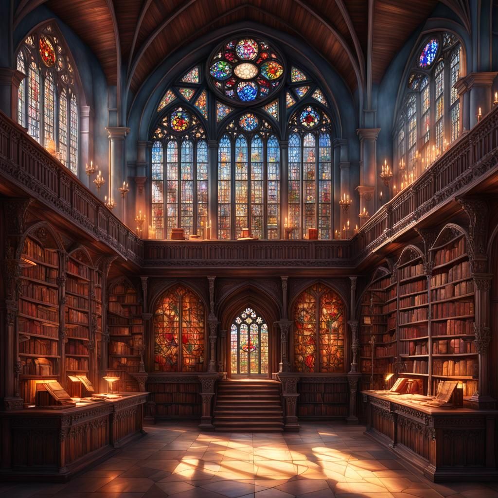 Monastery Library in Hyperrealistic Style