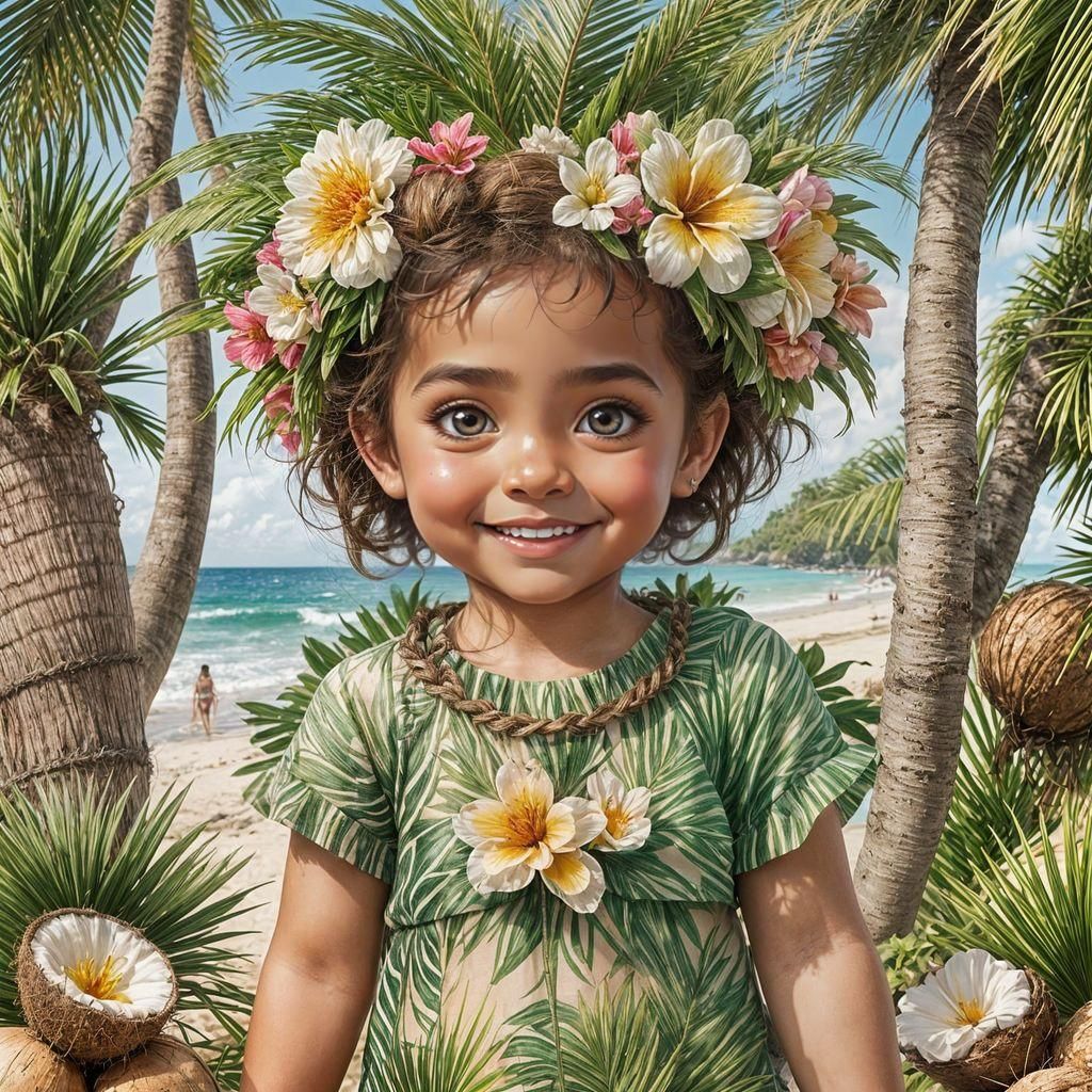 Adorable Hawaiian Baby Girl on Tropical Beach