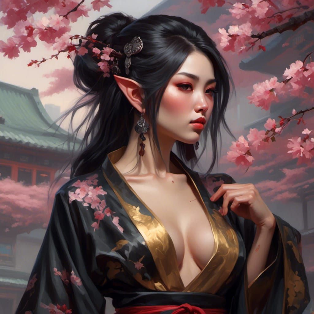 Fantasy Elf with Kimono and Tattoos