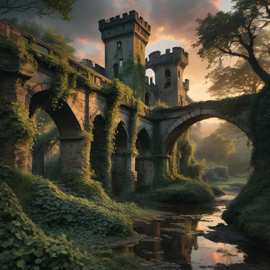 Abandoned Castle in Moody Oil Painting