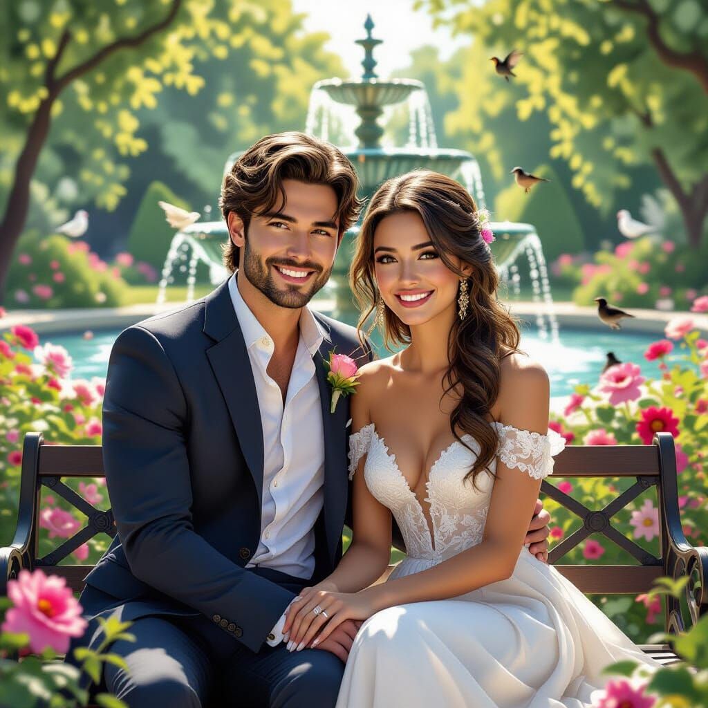 Romantic Garden Scene in Fantastical Realism