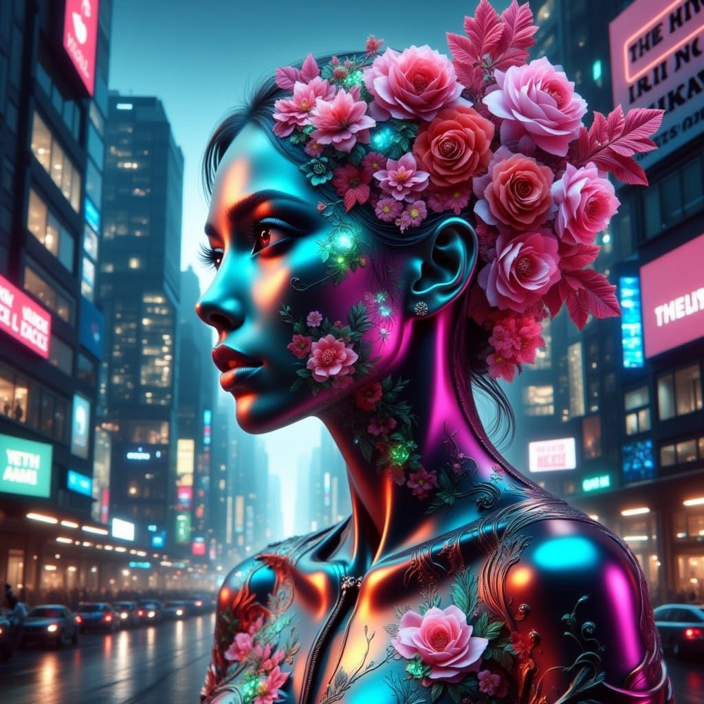 Cyberpunk Double Exposure: Shattered Neon Baroque