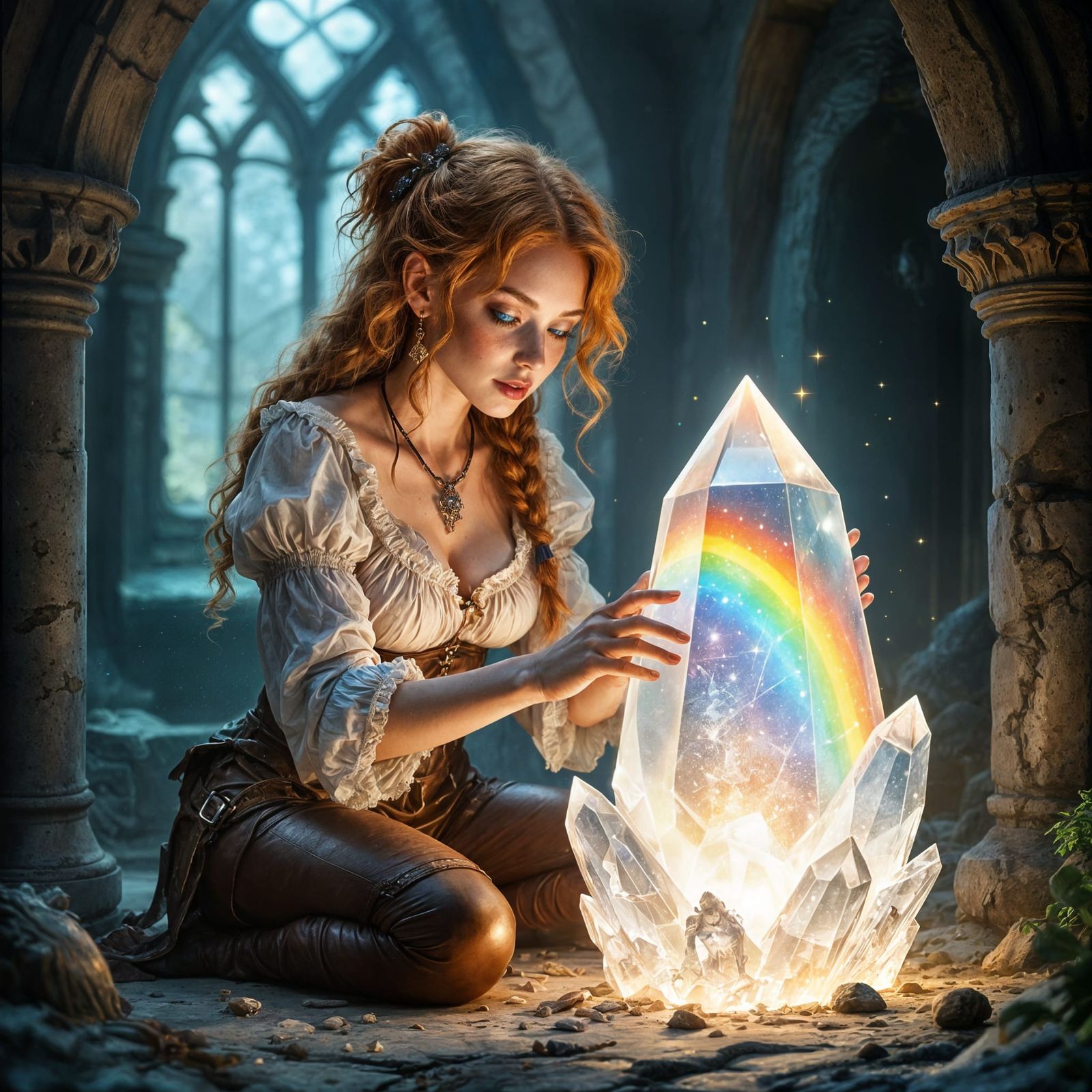 Ginger Witch and Crystal Prism in Fantasy Tower