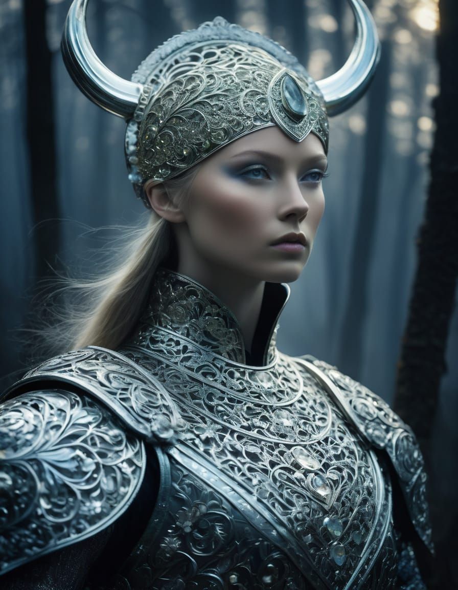 Viking Warrior with Decorative Shield, Dramatic Lighting