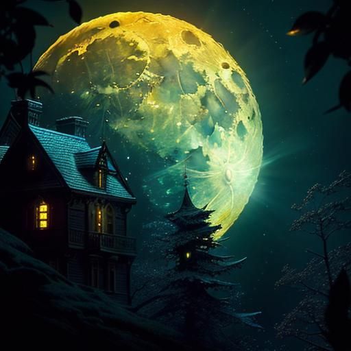 Low Yellow Moon Fantasy Landscape: Cinematic Film Still