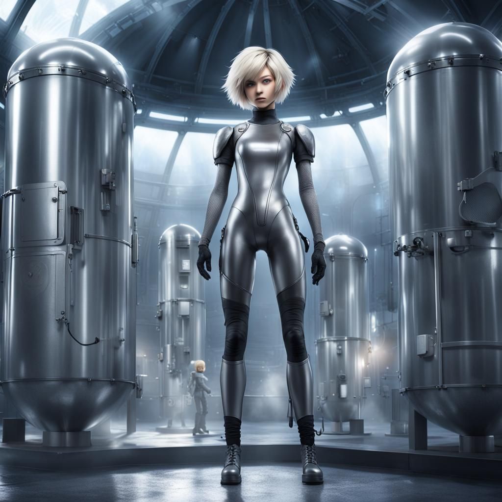 Cryogenic Girl in Sci-Fi Chamber, Hyperrealistic