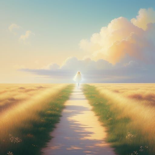 Heavenly Surrealism: Person Walking in Divine Light